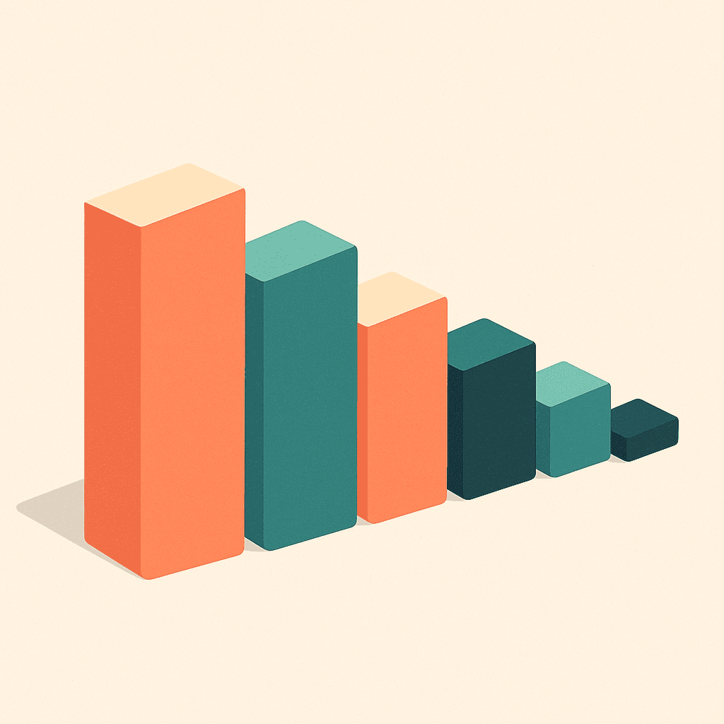 Illustration of stepped grade markers descending in height, representing the new six-point grading scale
