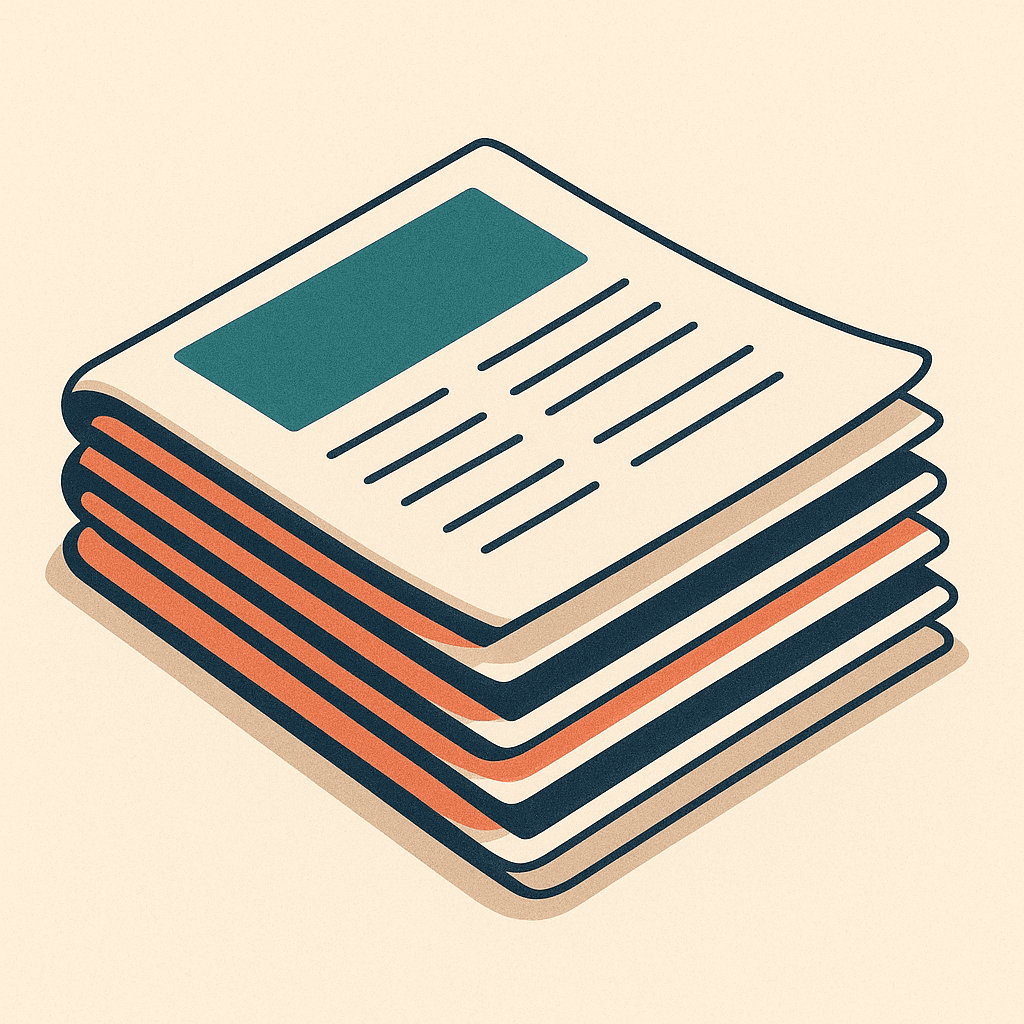Illustration of a tidy stack of newspapers, representing the news archive
