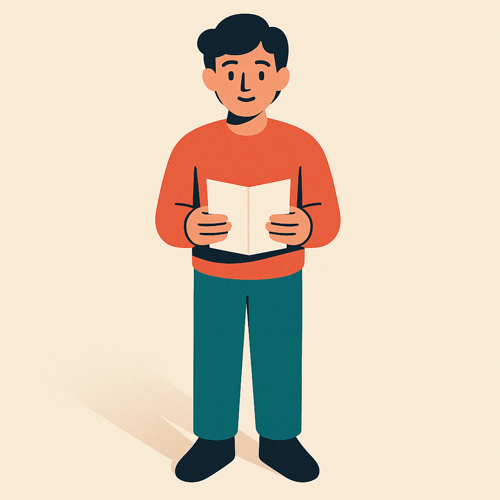 Illustration of a young person holding a folded personalised guide